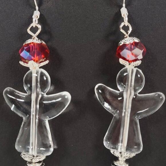 Handmade Clear Acrylic Angel With Glass Bead Pierced Ear Fishhook Post Earrings - Picture 2 of 6